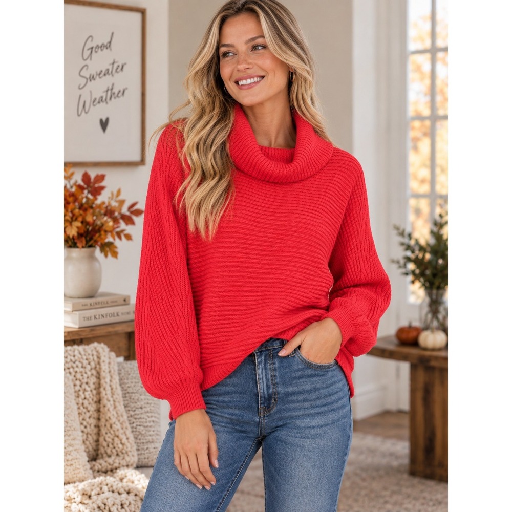 Apt 9 Womens Large Cowl Neck Sweater Ribbed Knit Coral Cotton Blend Fall Layer